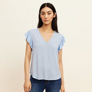 CeCe NEW Light Blue Ruffle Sleeve V Neck Blouse Feminine Chic Cottage Top Size S